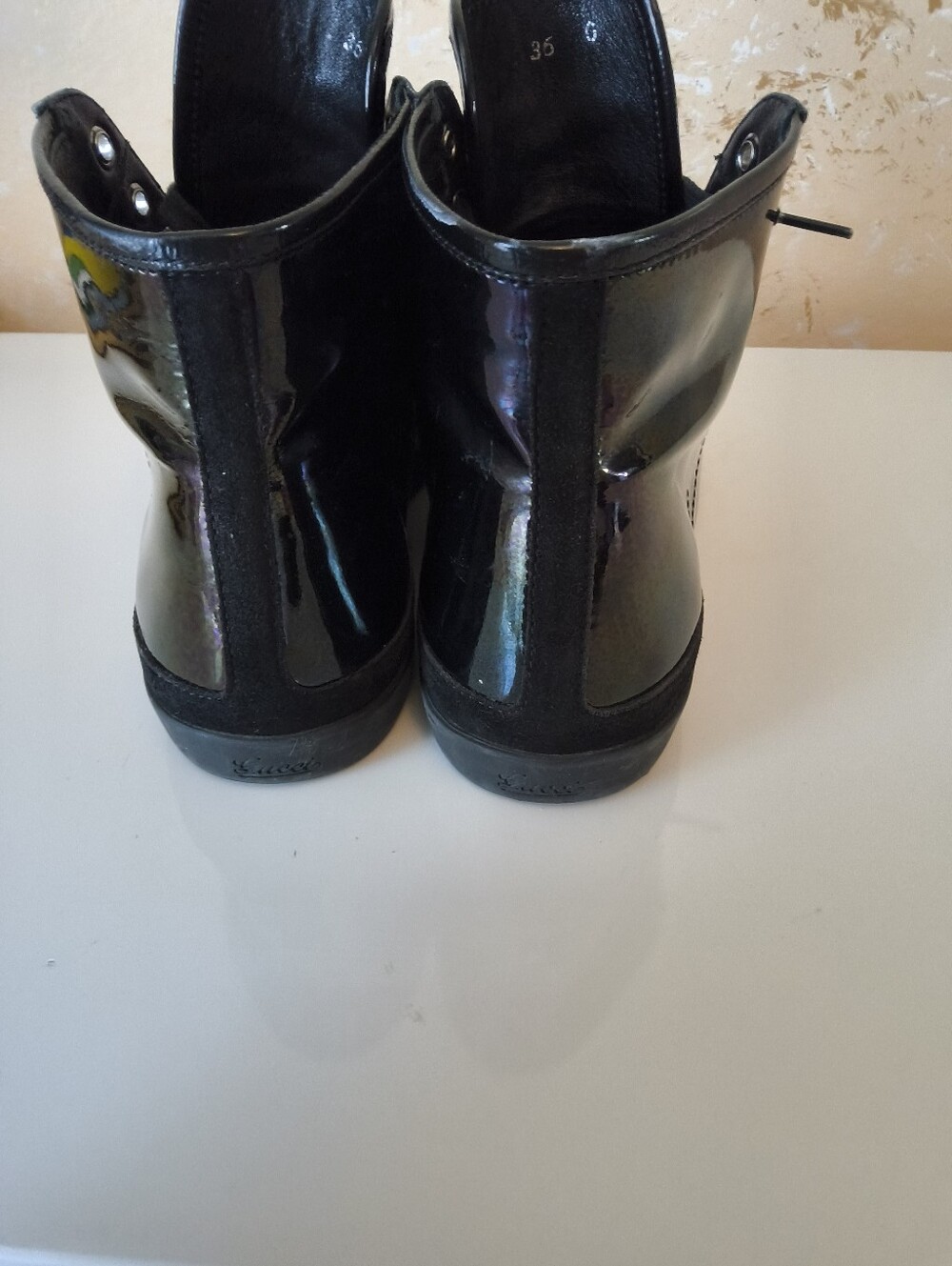 Authentic Gucci Patent Leather High-Top Sneakers Boots EU 36 Black - Picture 5 of 15